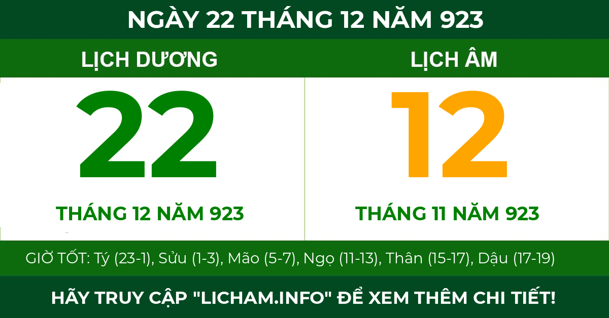lịch âm ngày 22 tháng 12 năm 923