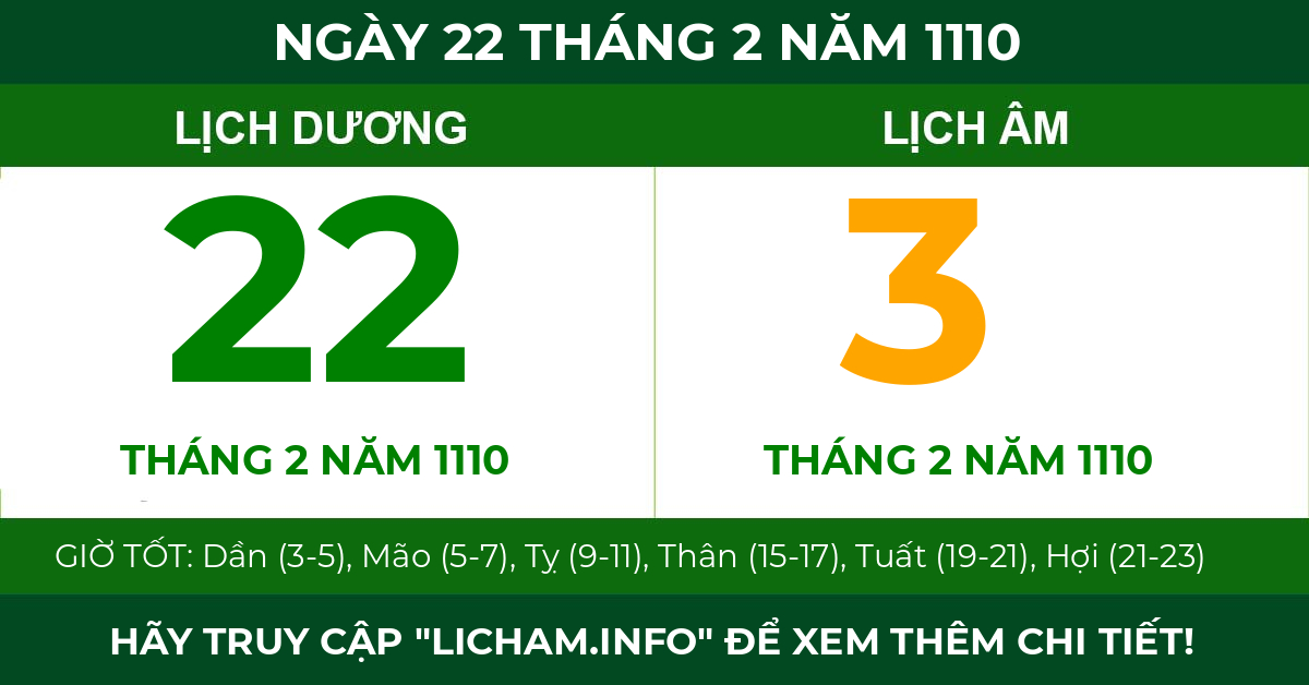 lịch âm ngày 22 tháng 2 năm 1110