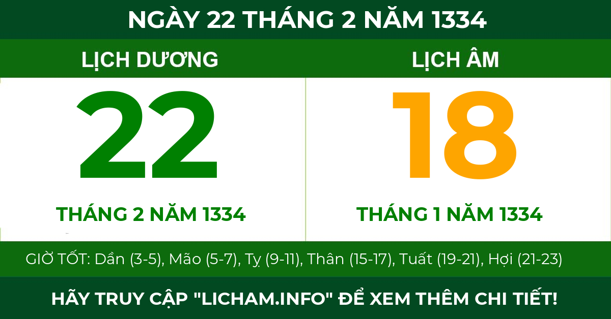 lịch âm ngày 22 tháng 2 năm 1334