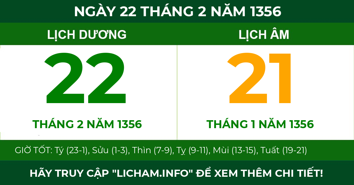 lịch âm ngày 22 tháng 2 năm 1356