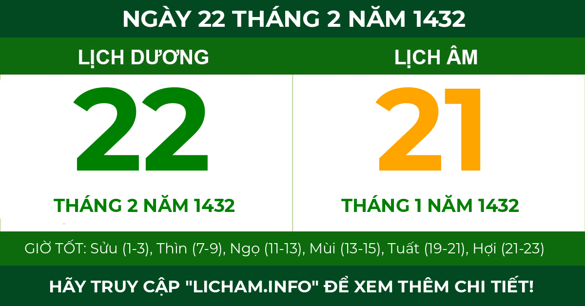 lịch âm ngày 22 tháng 2 năm 1432