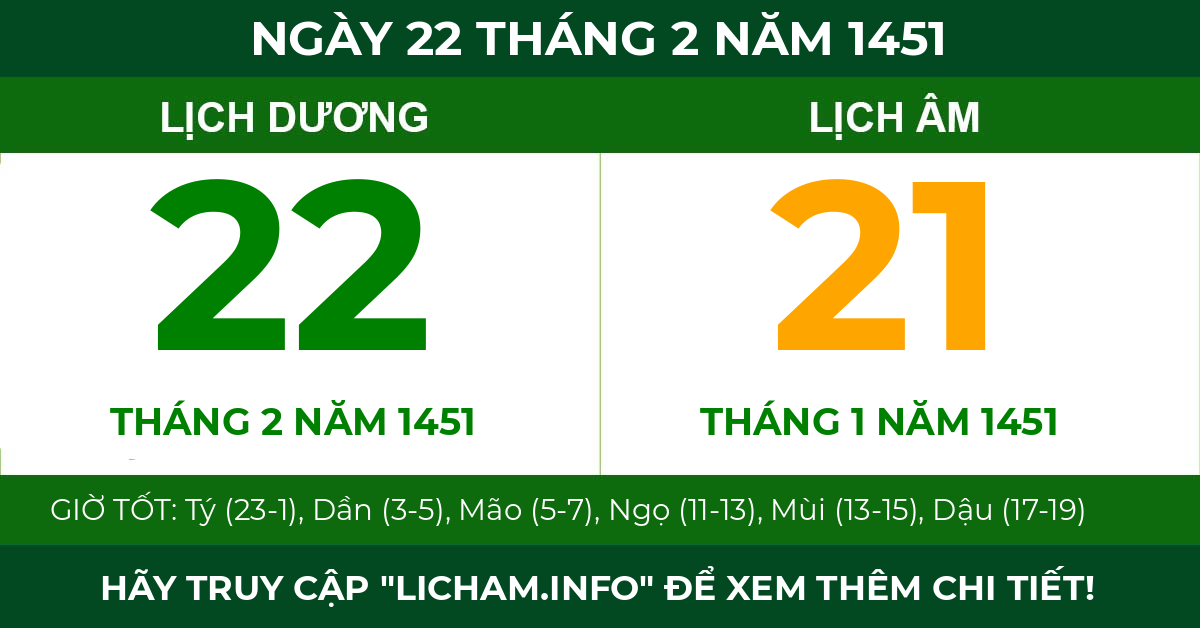 lịch âm ngày 22 tháng 2 năm 1451