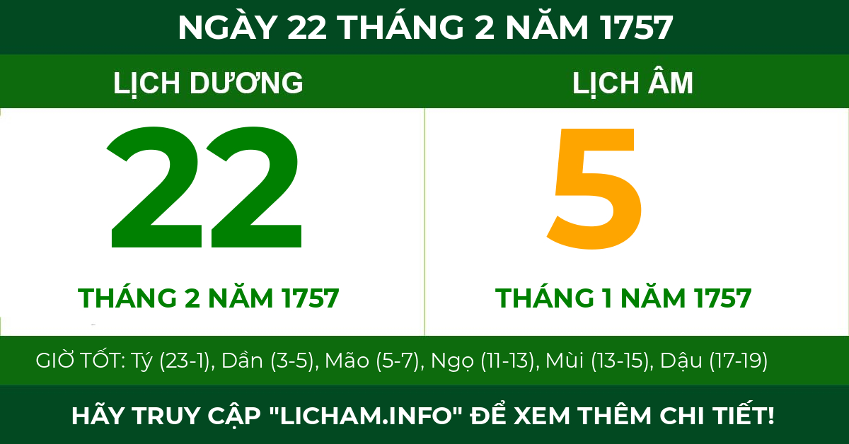 lịch âm ngày 22 tháng 2 năm 1757