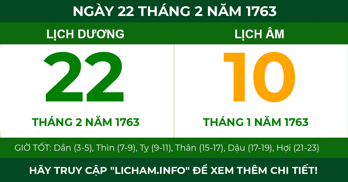 lịch âm ngày 22 tháng 2 năm 1763