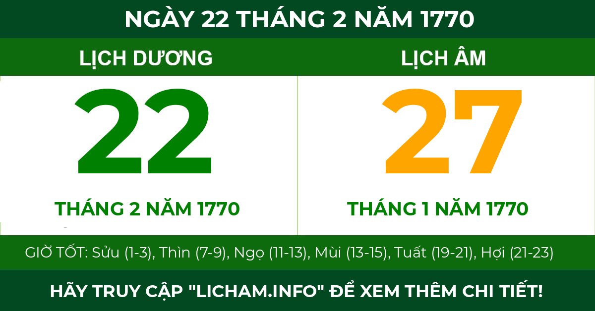 lịch âm ngày 22 tháng 2 năm 1770