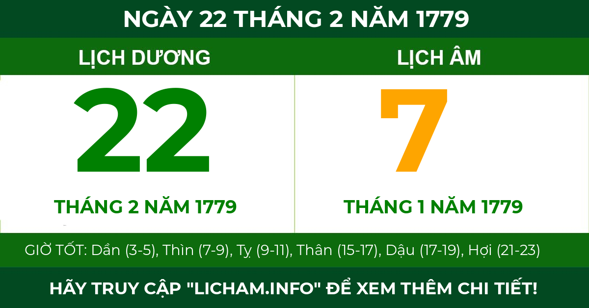 lịch âm ngày 22 tháng 2 năm 1779