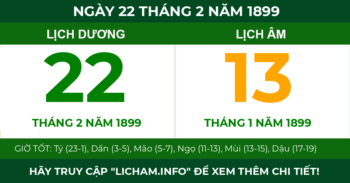 lịch âm ngày 22 tháng 2 năm 1899