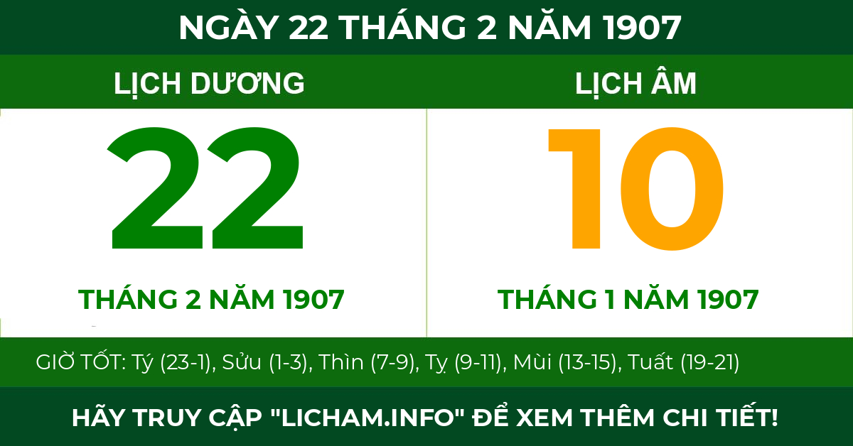 lịch âm ngày 22 tháng 2 năm 1907