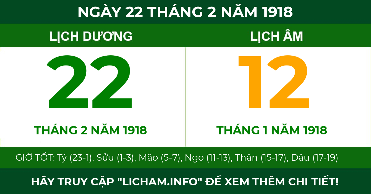 lịch âm ngày 22 tháng 2 năm 1918