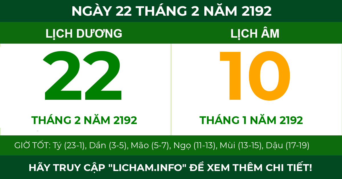 lịch âm ngày 22 tháng 2 năm 2192