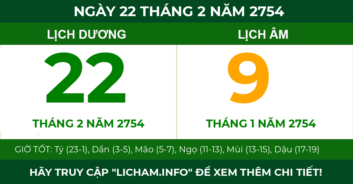 lịch âm ngày 22 tháng 2 năm 2754
