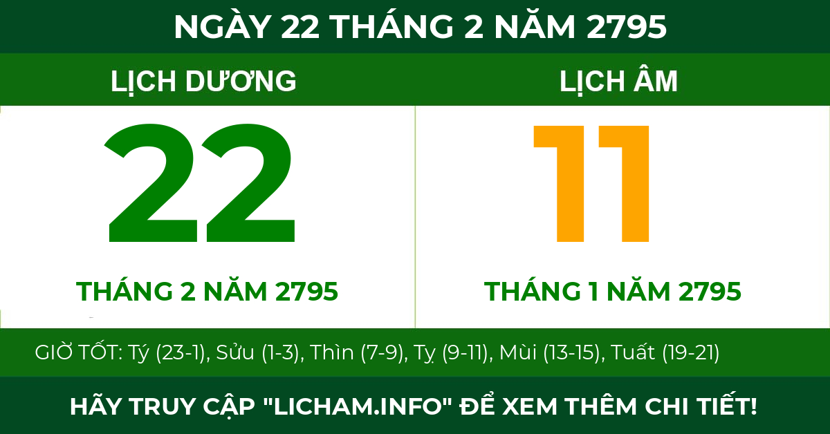 lịch âm ngày 22 tháng 2 năm 2795