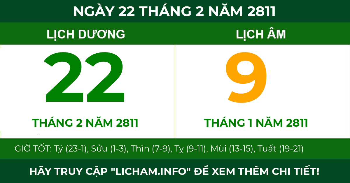 lịch âm ngày 22 tháng 2 năm 2811