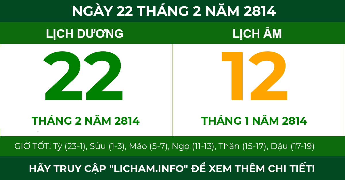 lịch âm ngày 22 tháng 2 năm 2814