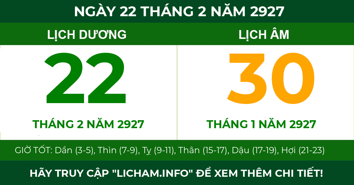 lịch âm ngày 22 tháng 2 năm 2927