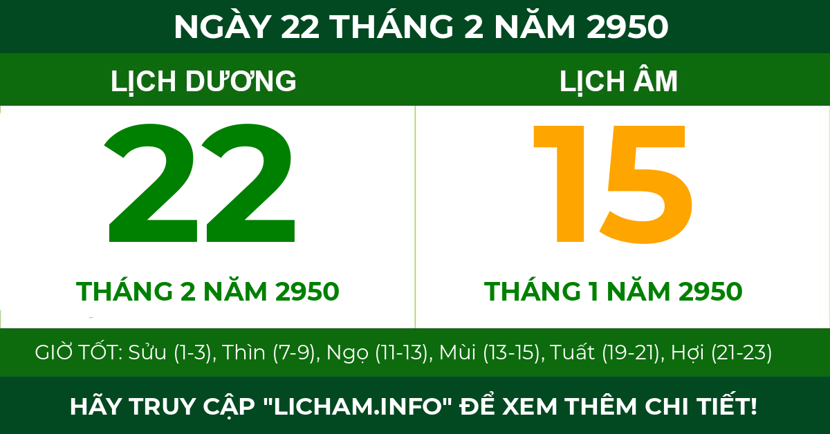 lịch âm ngày 22 tháng 2 năm 2950