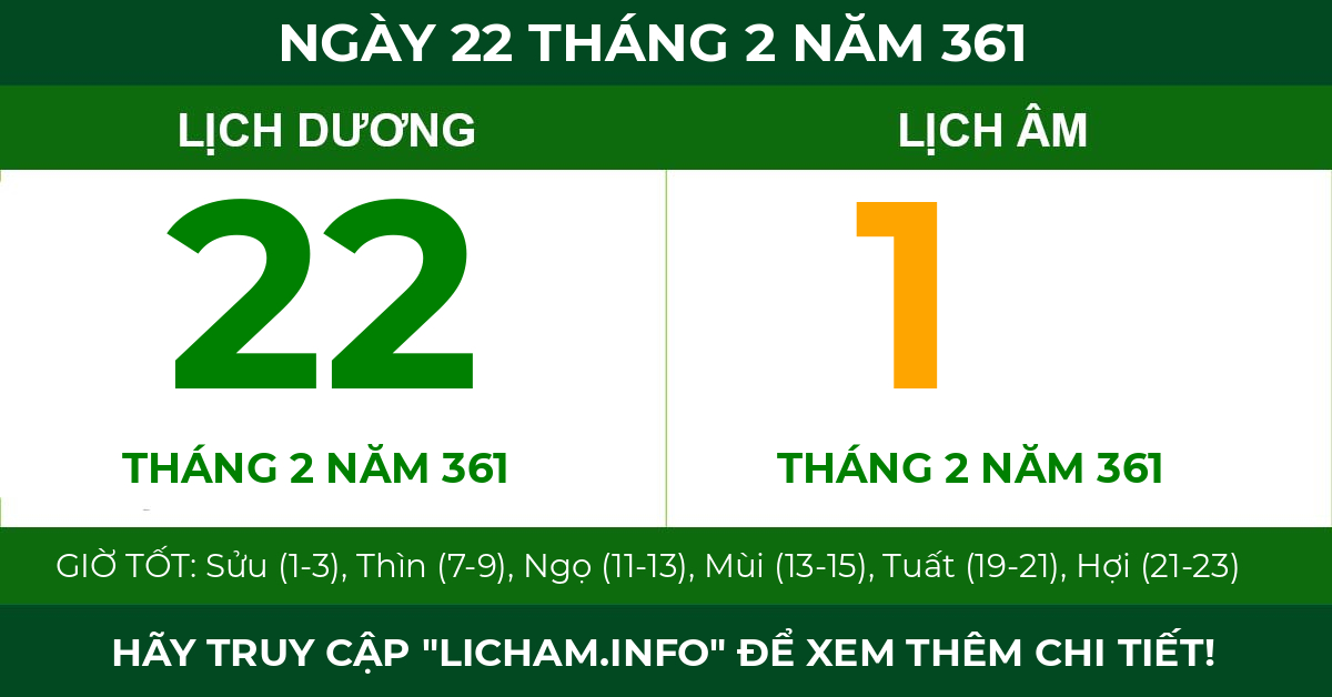 lịch âm ngày 22 tháng 2 năm 361