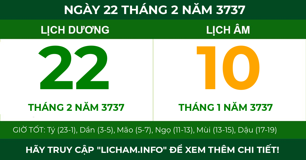 lịch âm ngày 22 tháng 2 năm 3737