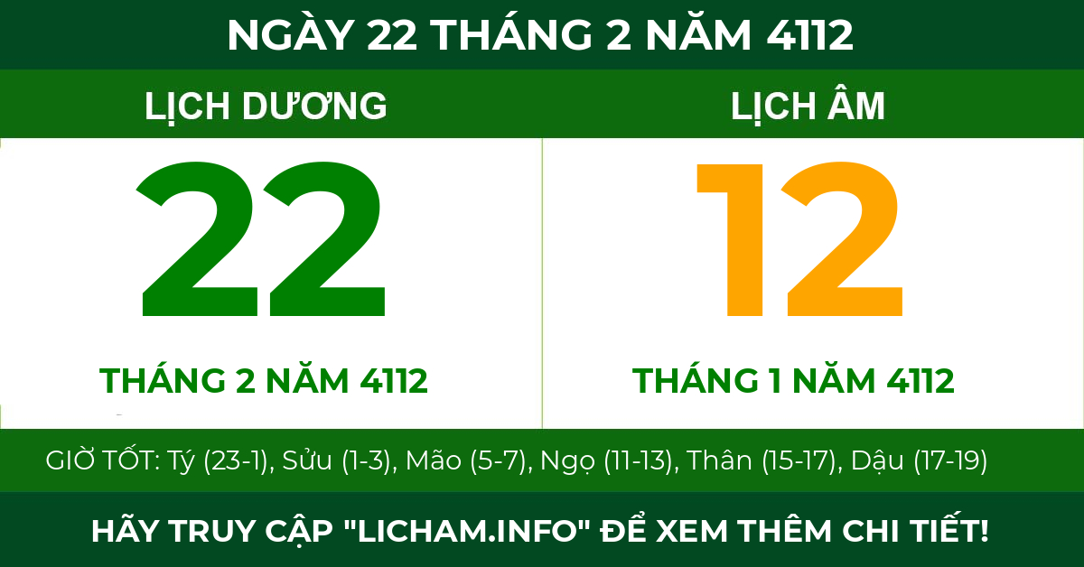 lịch âm ngày 22 tháng 2 năm 4112