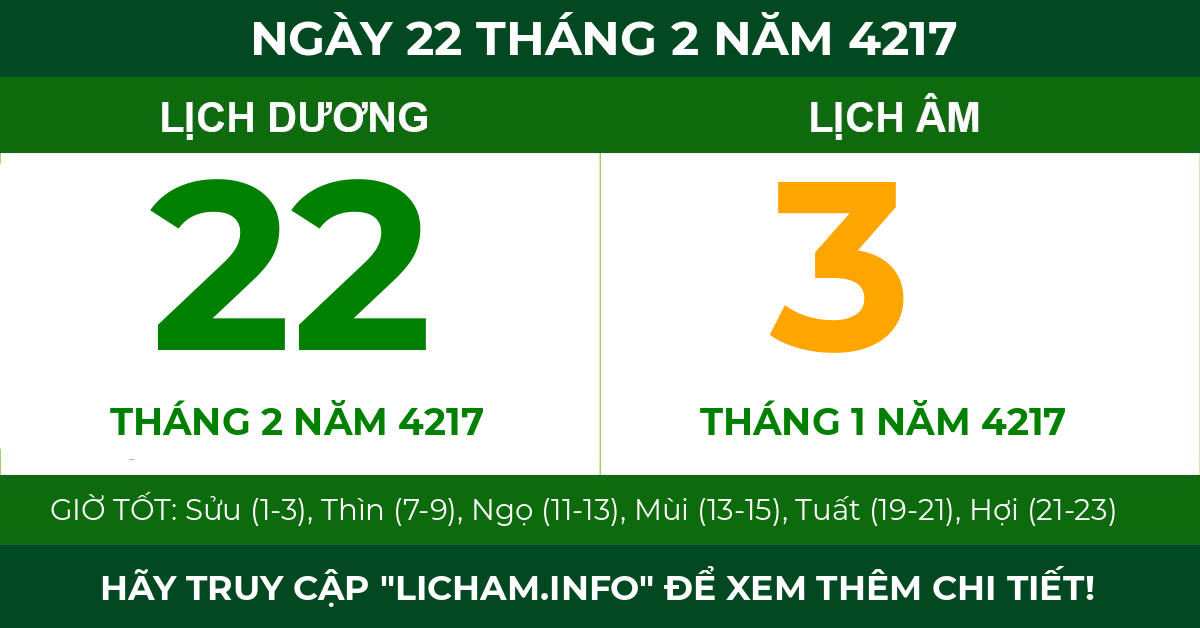 lịch âm ngày 22 tháng 2 năm 4217