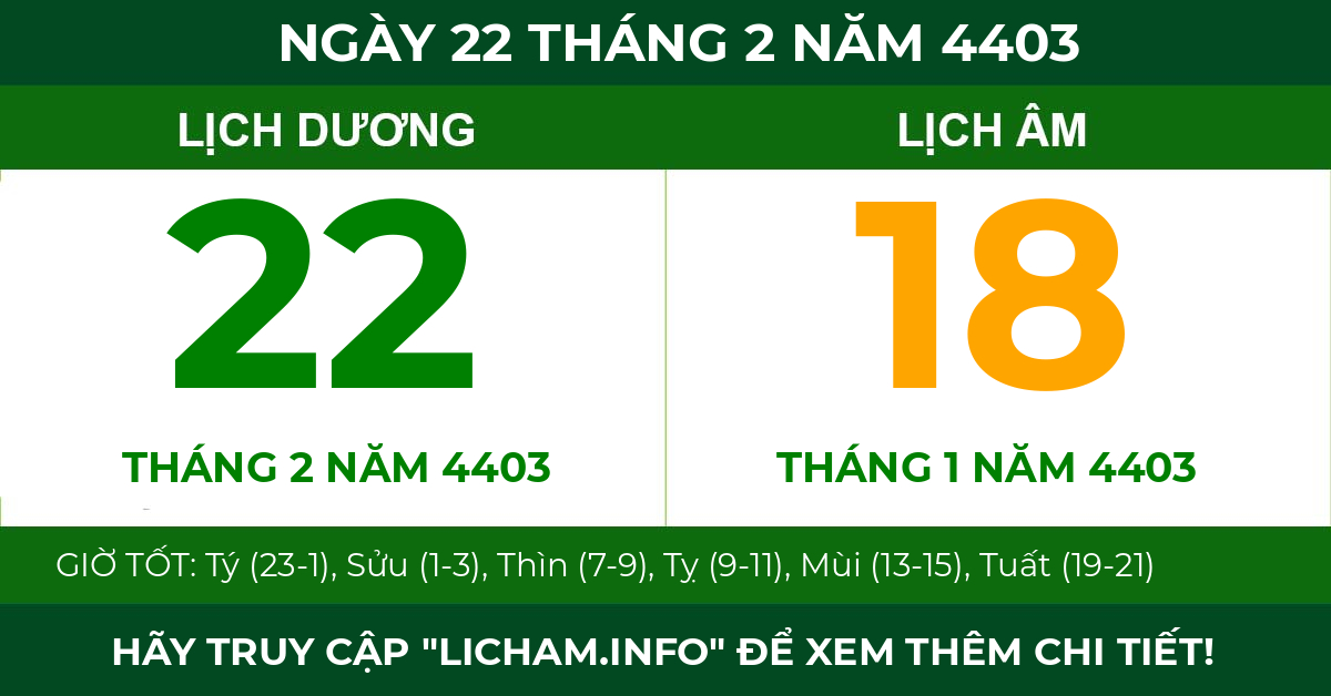lịch âm ngày 22 tháng 2 năm 4403