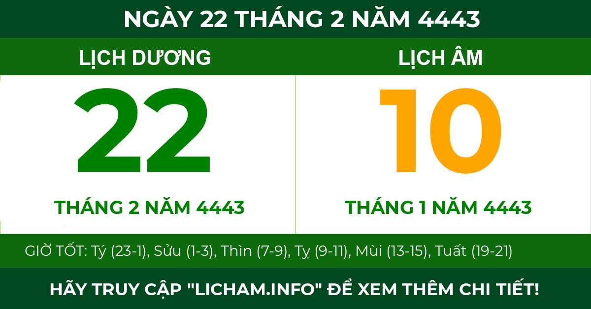 lịch âm ngày 22 tháng 2 năm 4443