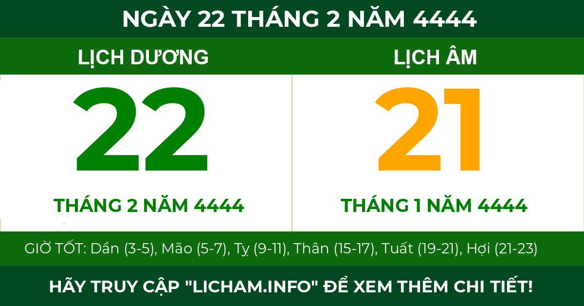 lịch âm ngày 22 tháng 2 năm 4444