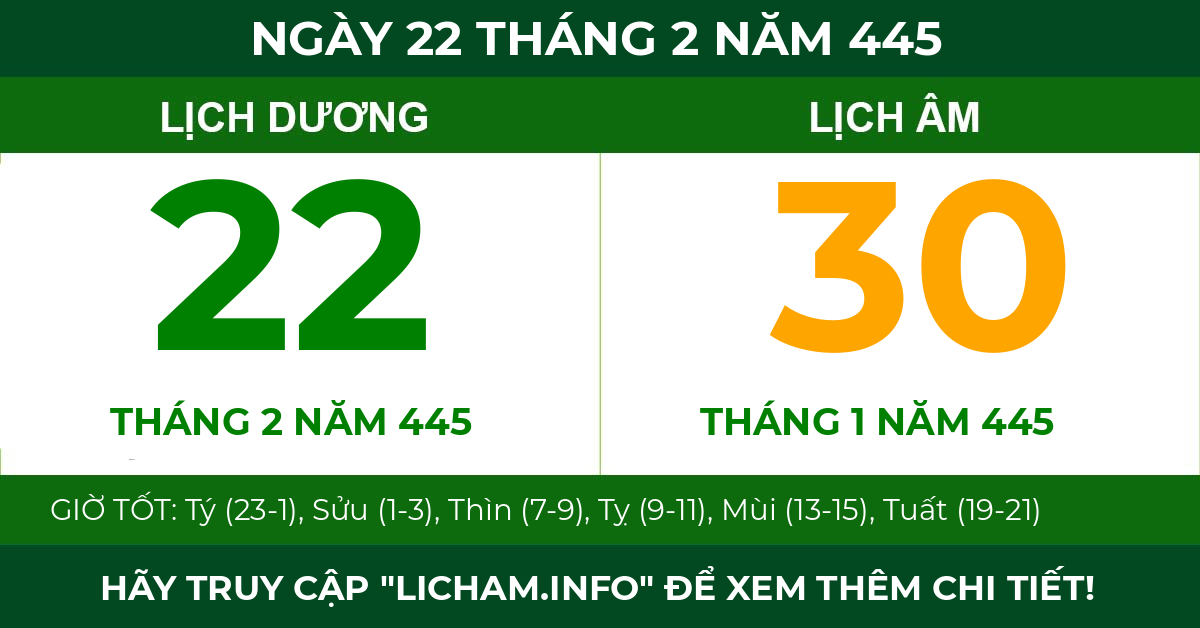 lịch âm ngày 22 tháng 2 năm 445