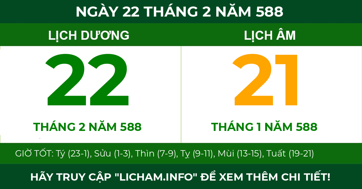 lịch âm ngày 22 tháng 2 năm 588
