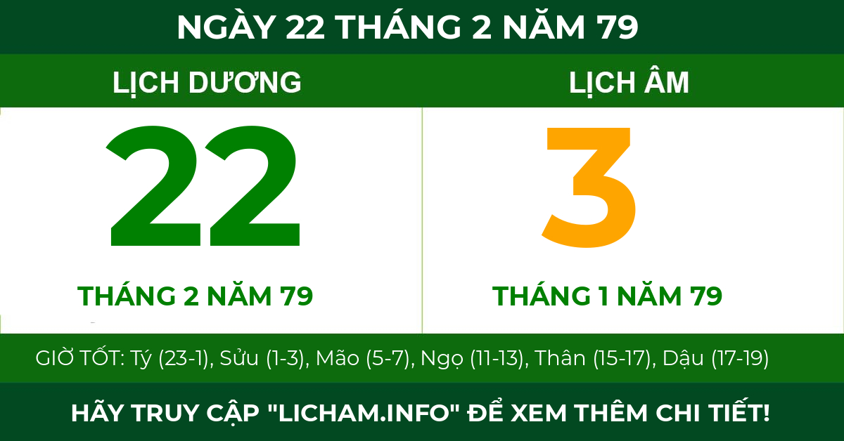 lịch âm ngày 22 tháng 2 năm 79