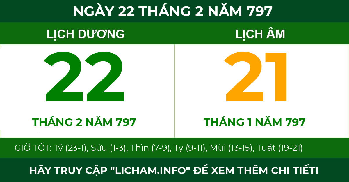 lịch âm ngày 22 tháng 2 năm 797