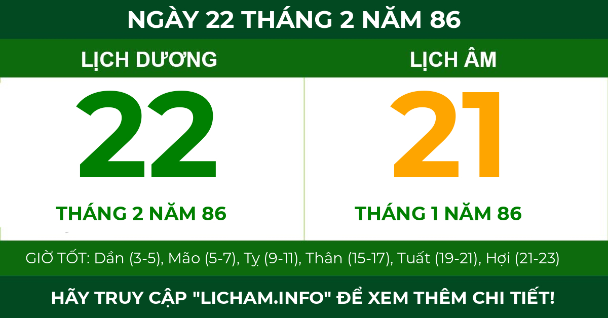 lịch âm ngày 22 tháng 2 năm 86