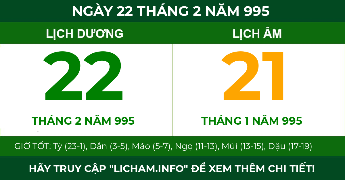 lịch âm ngày 22 tháng 2 năm 995