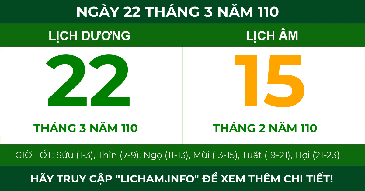 lịch âm ngày 22 tháng 3 năm 110