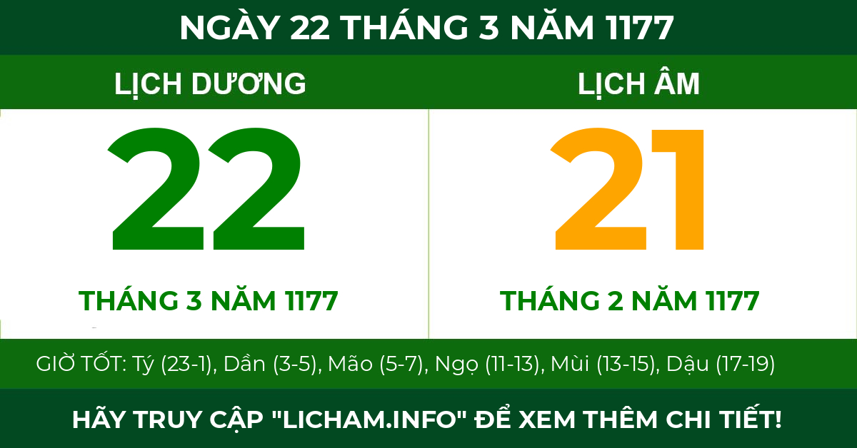 lịch âm ngày 22 tháng 3 năm 1177