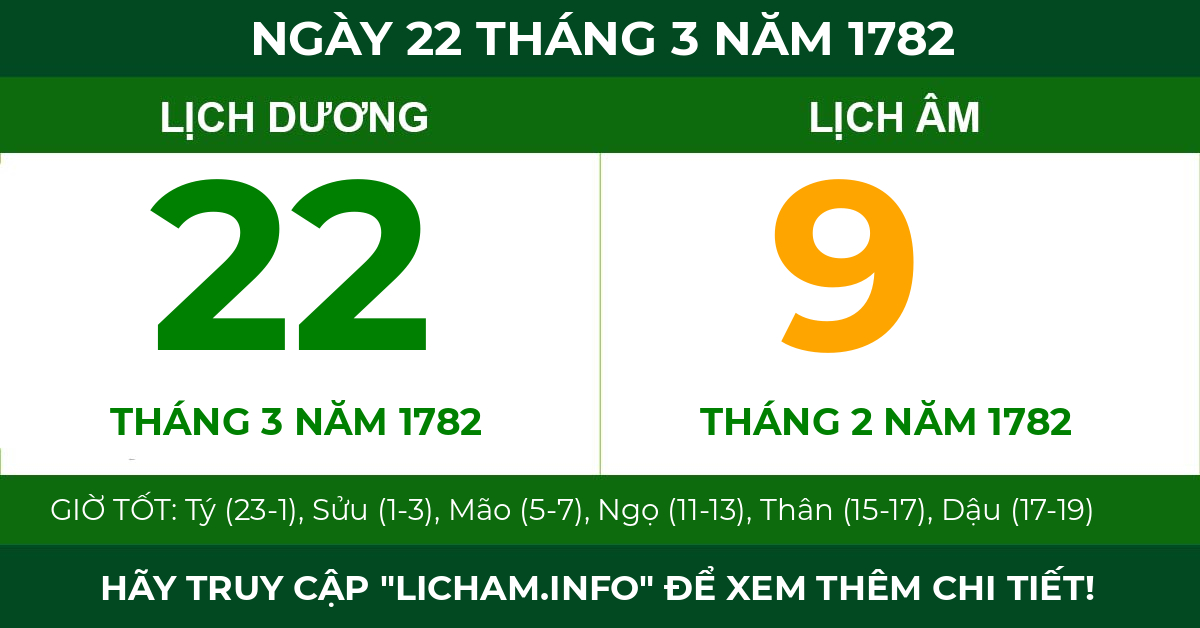lịch âm ngày 22 tháng 3 năm 1782