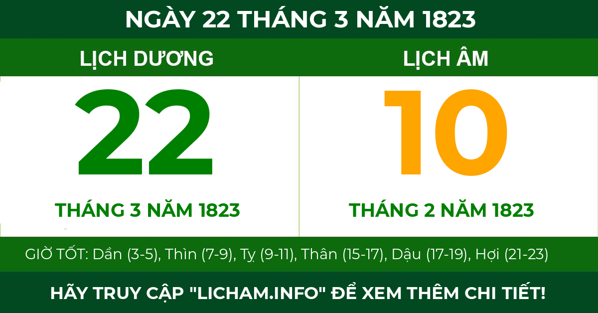 lịch âm ngày 22 tháng 3 năm 1823