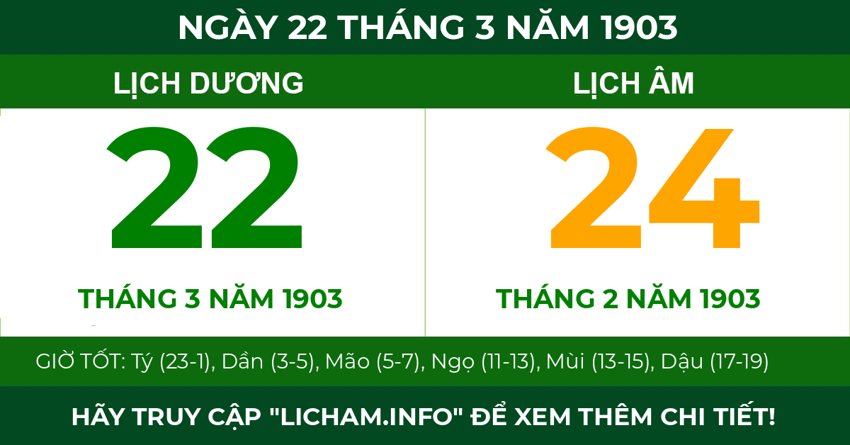 lịch âm ngày 22 tháng 3 năm 1903