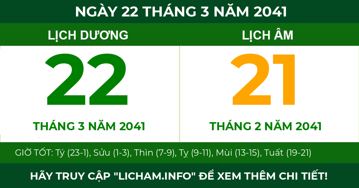 lịch âm ngày 22 tháng 3 năm 2041