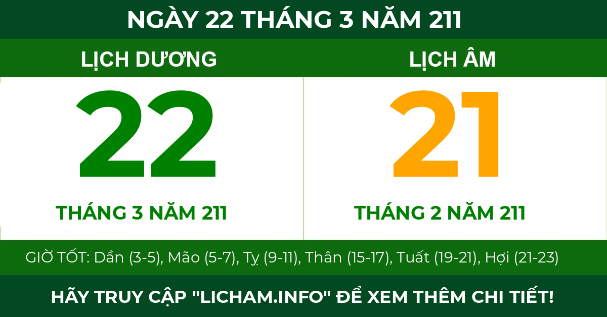 lịch âm ngày 22 tháng 3 năm 211