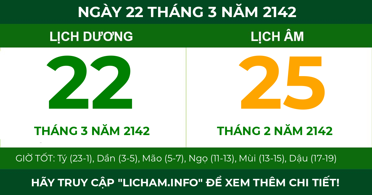 lịch âm ngày 22 tháng 3 năm 2142