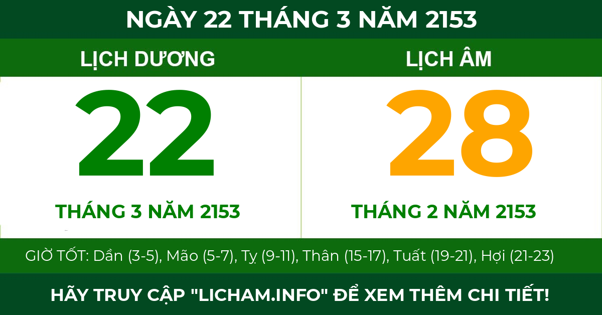 lịch âm ngày 22 tháng 3 năm 2153