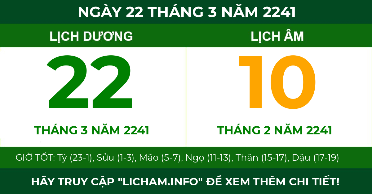 lịch âm ngày 22 tháng 3 năm 2241