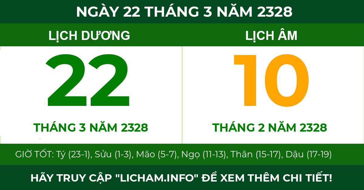 lịch âm ngày 22 tháng 3 năm 2328