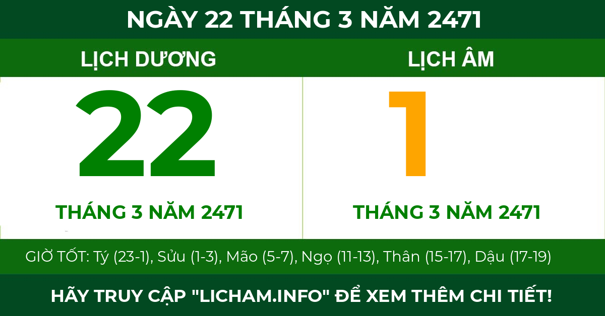 lịch âm ngày 22 tháng 3 năm 2471