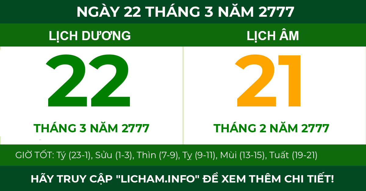 lịch âm ngày 22 tháng 3 năm 2777