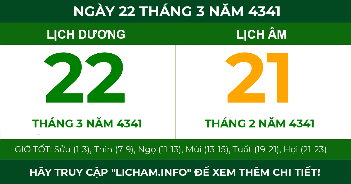 lịch âm ngày 22 tháng 3 năm 4341