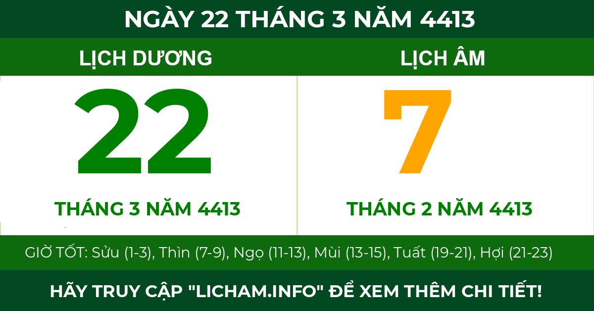 lịch âm ngày 22 tháng 3 năm 4413
