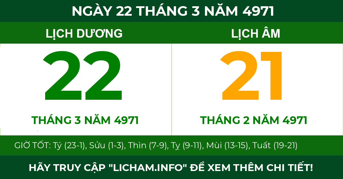 lịch âm ngày 22 tháng 3 năm 4971