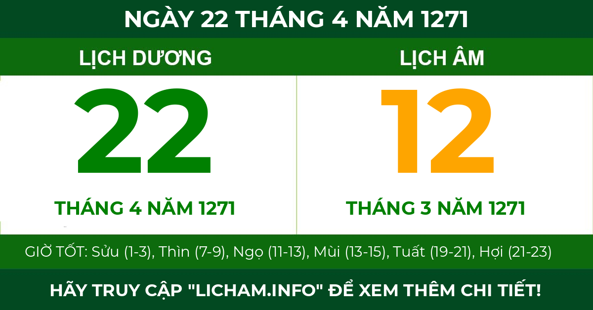 lịch âm ngày 22 tháng 4 năm 1271